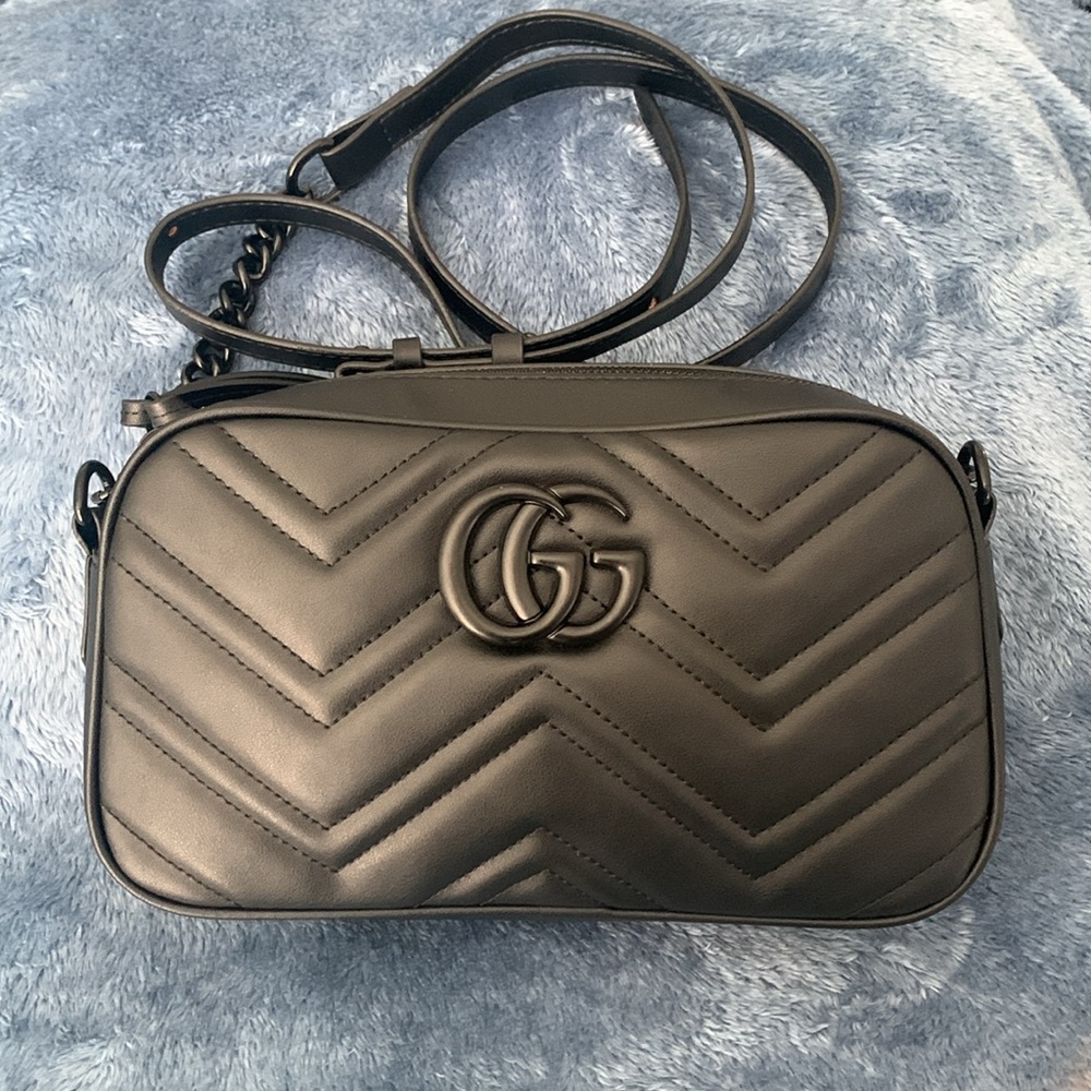 GG inspired Black Quilted Leather Crossbody Bag